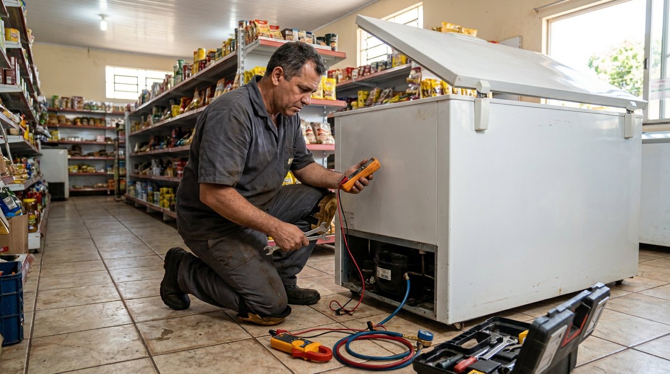 Troca de termostato de freezer em atendimento em Suzano‑SP